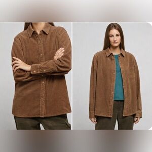 Onia Jumbo Corduroy Womens Brown Shirt Size L Shacket Casual Preppy Grandpa